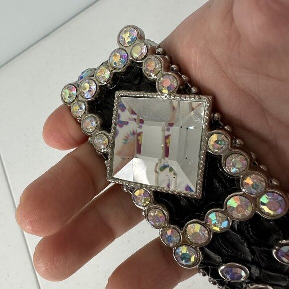 Nocona Black Leather Belt Crystal Rhinestone Aurora Borealis M/L - Picture 12 of 15